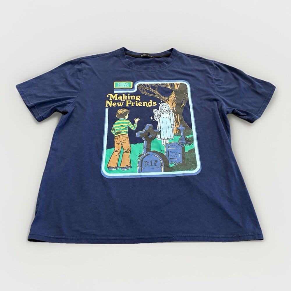 ROMWE Mens Navy Social Skills Making New Friends Graphic T-Shirt Size M MEDIUM